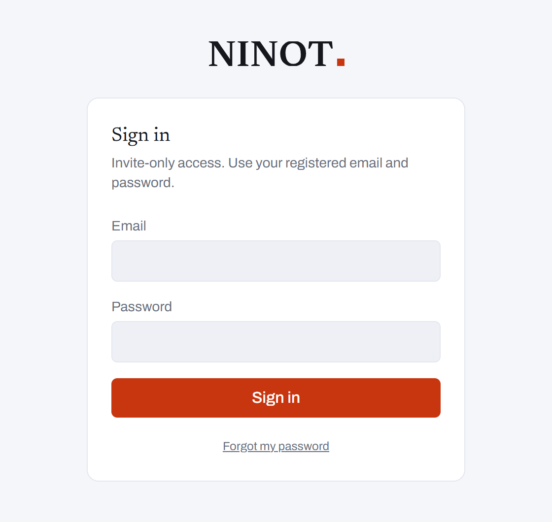 Login screen of the NINOT dashboard